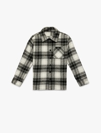 Düğmeli Uzun Kollu Cep Detaylı Ekose Oduncu Gömleği