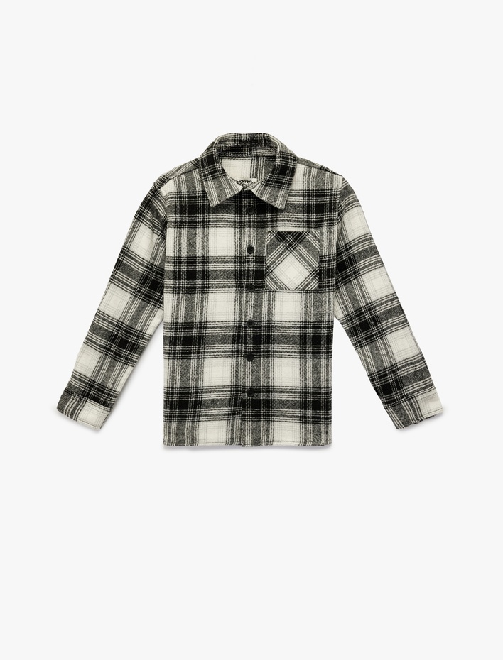 Erkek Çocuk Düğmeli Uzun Kollu Cep Detaylı Ekose Oduncu Gömleği