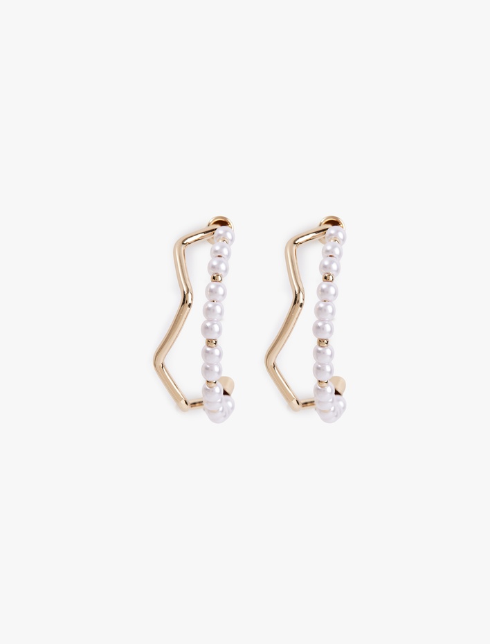 Kadın İncili Geometrik Halka Küpe