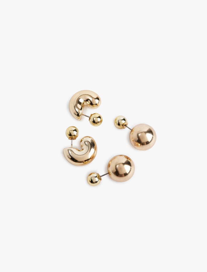 Kadın Arkalık Detaylı Geometrik 2'li Küpe Seti