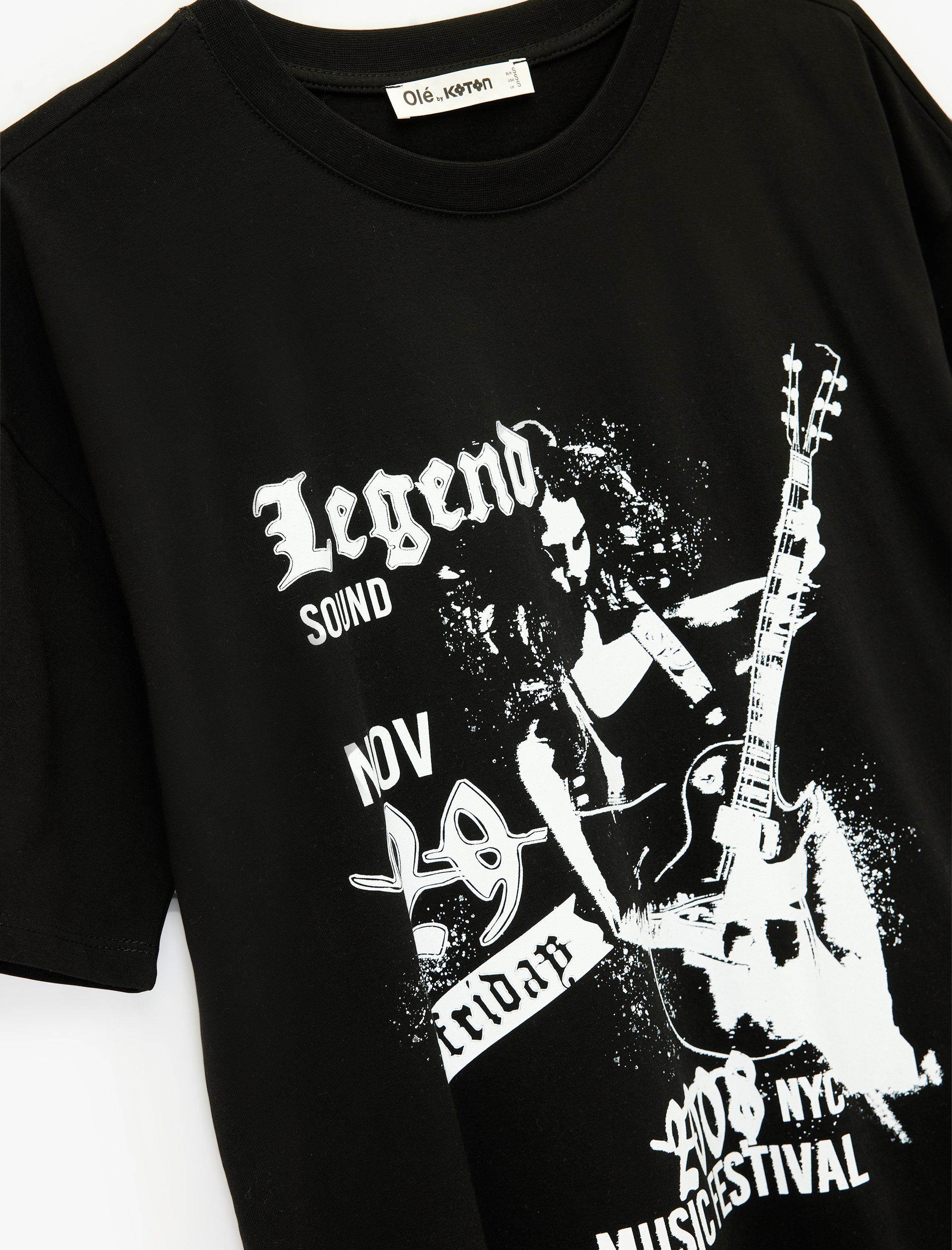   Kısa Kollu Bisiklet Yaka Baskılı Oversize Tişört