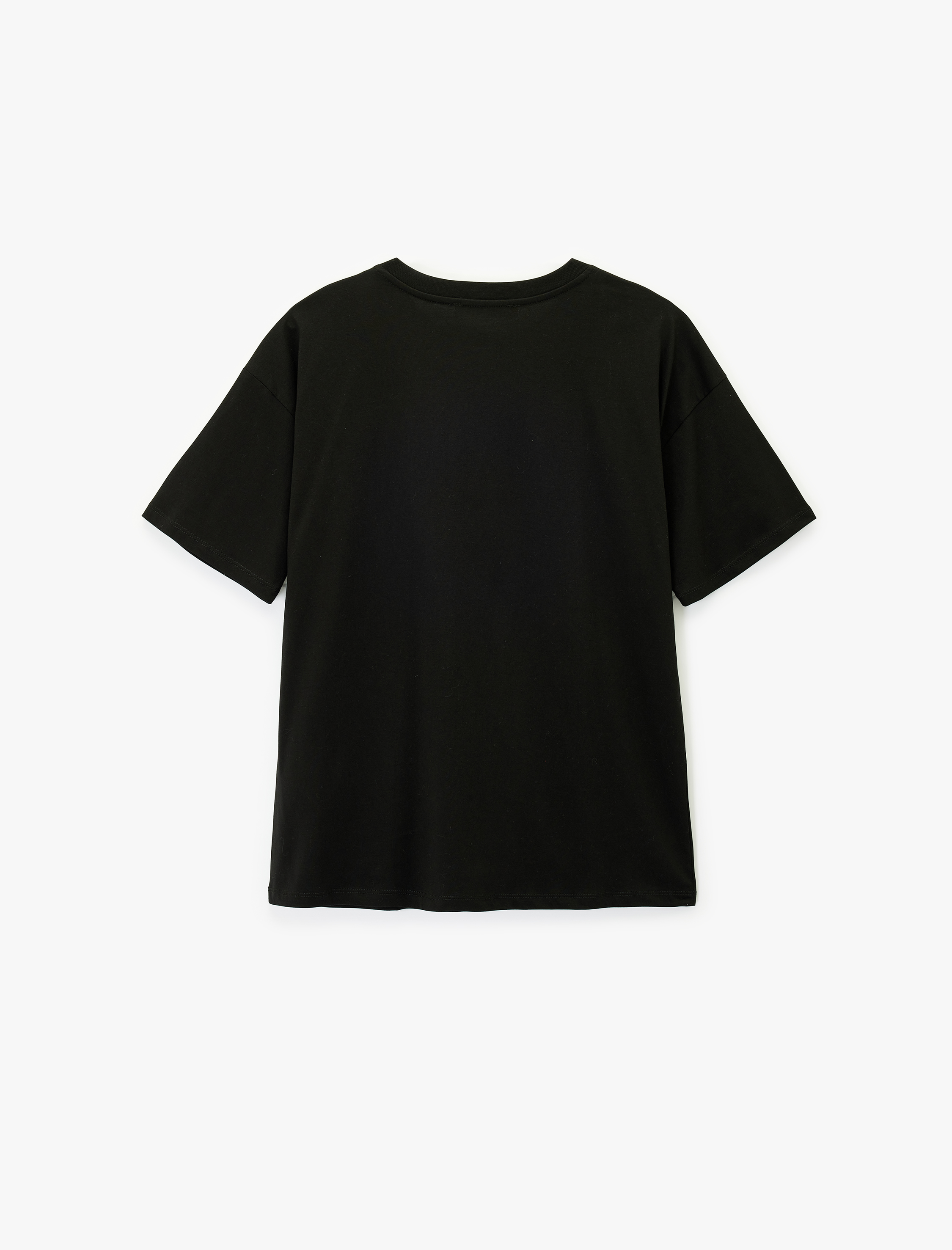   Kısa Kollu Bisiklet Yaka Baskılı Oversize Tişört