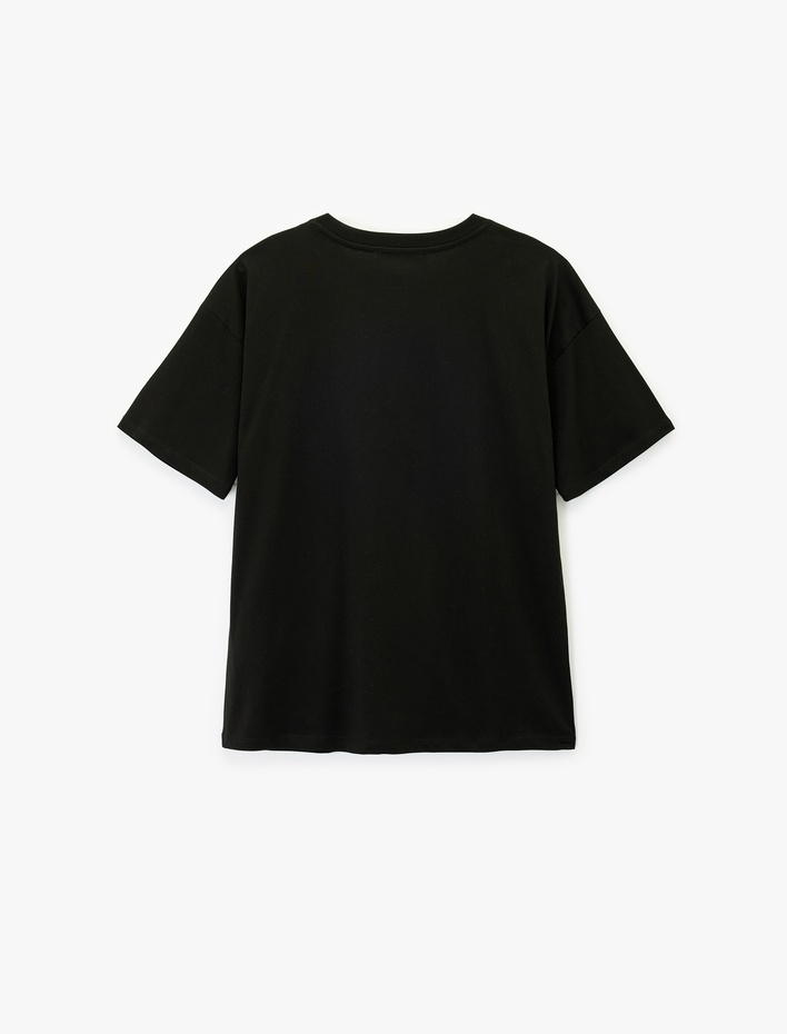  Kısa Kollu Bisiklet Yaka Baskılı Oversize Tişört