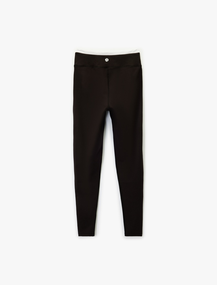  Çift Bel Detaylı Slim Fit Spor Tayt