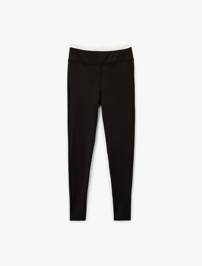  Çift Bel Detaylı Slim Fit Spor Tayt