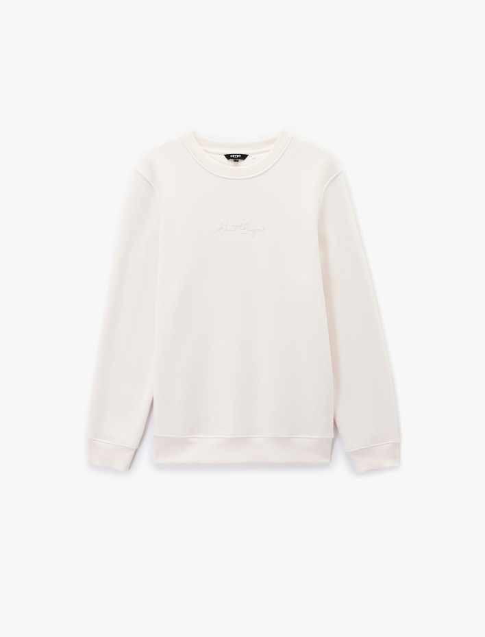  Regular Fit Pamuk Viskon Karışımlı Bisiklet Yaka Baskılı Sweatshirt