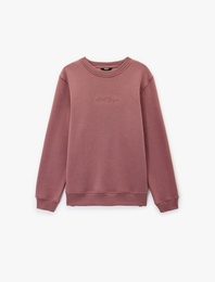 Regular Fit Pamuk Viskon Karışımlı Bisiklet Yaka Baskılı Sweatshirt