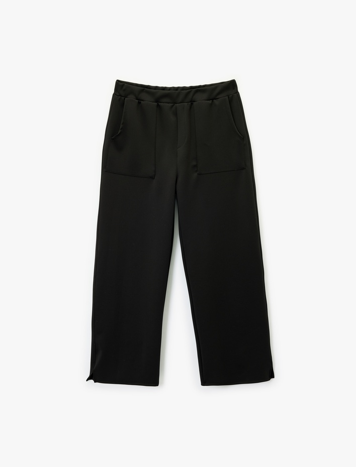  Rahat Kalıp Cepli Geniş Paça Scuba Kumaş Spor Eşofman Altı