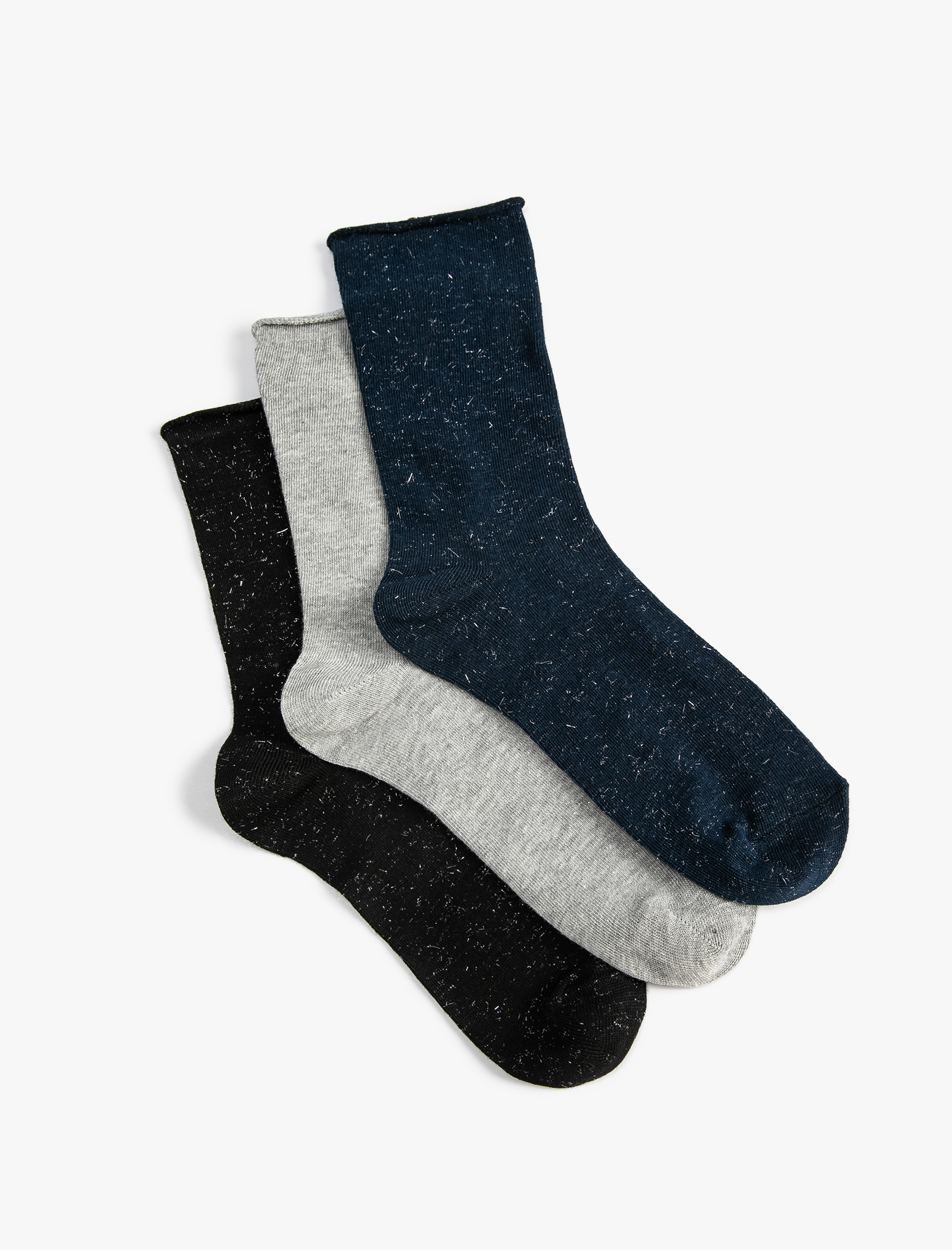  Kadın 3'lü Soket Çorap Seti Çok Renkli Kırçıllı