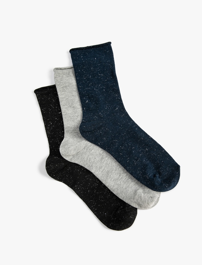 Kadın 3'lü Soket Çorap Seti Çok Renkli Kırçıllı