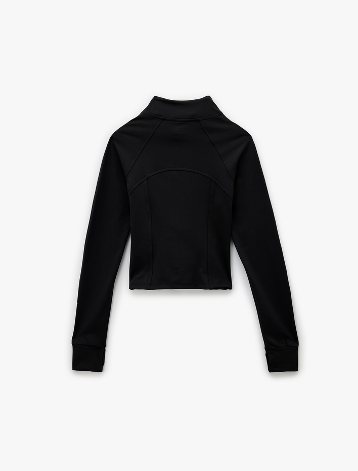  Slim Fit Uzun Kollu Fermuarlı Dik Yaka Spor Sweatshirt