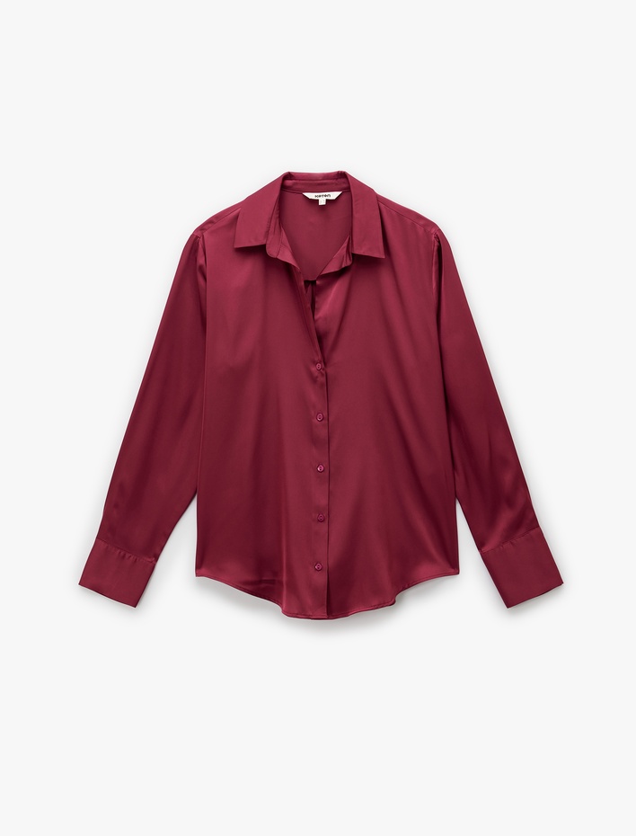 Regular Fit Uzun Kollu Düğmeli Saten Gömlek