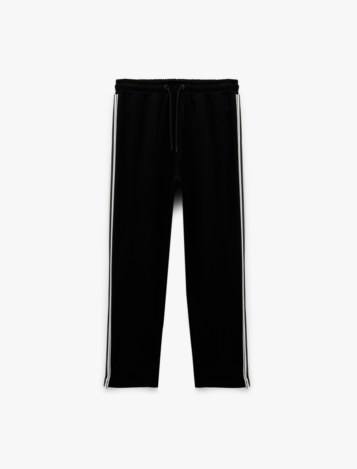  Rahat Kalıp Çizgi Detaylı Beli Bağcıklı Spor Eşofman Altı