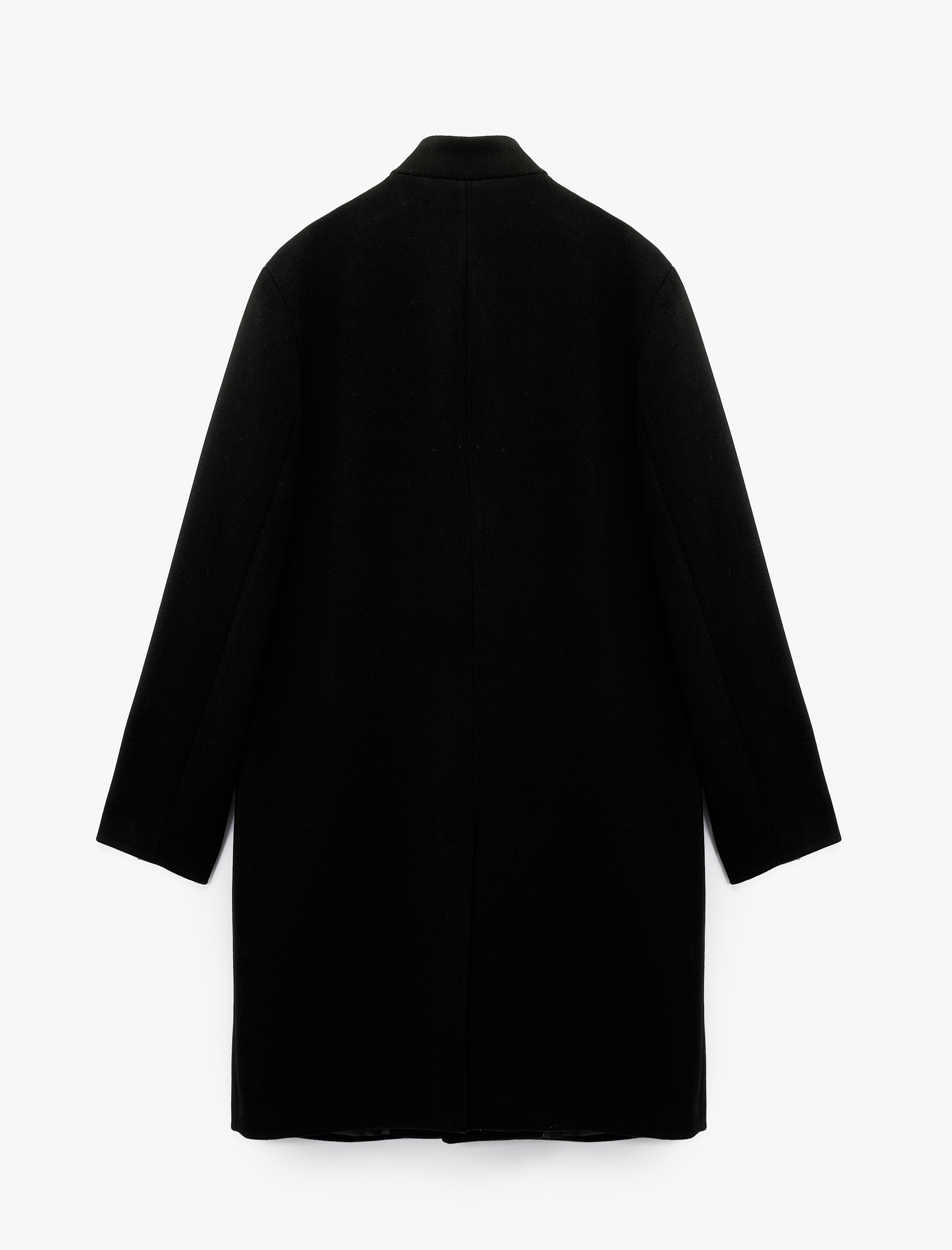   Regular Fit Cepli Düğmeli Uzun Dik Yaka Kaşe Kaban