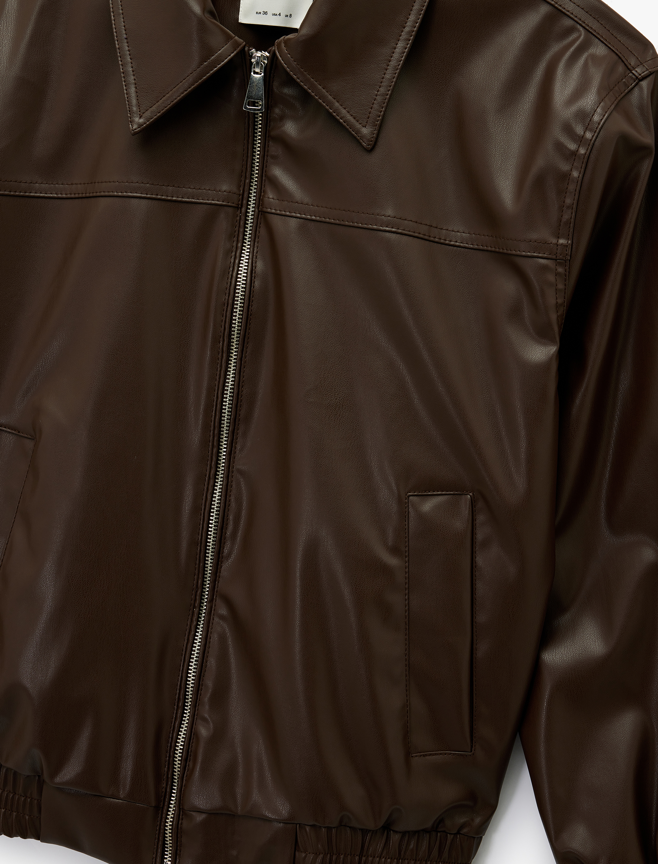   Klasik Yaka Cepli Fermuarlı Suni Deri Oversize Bomber Ceket