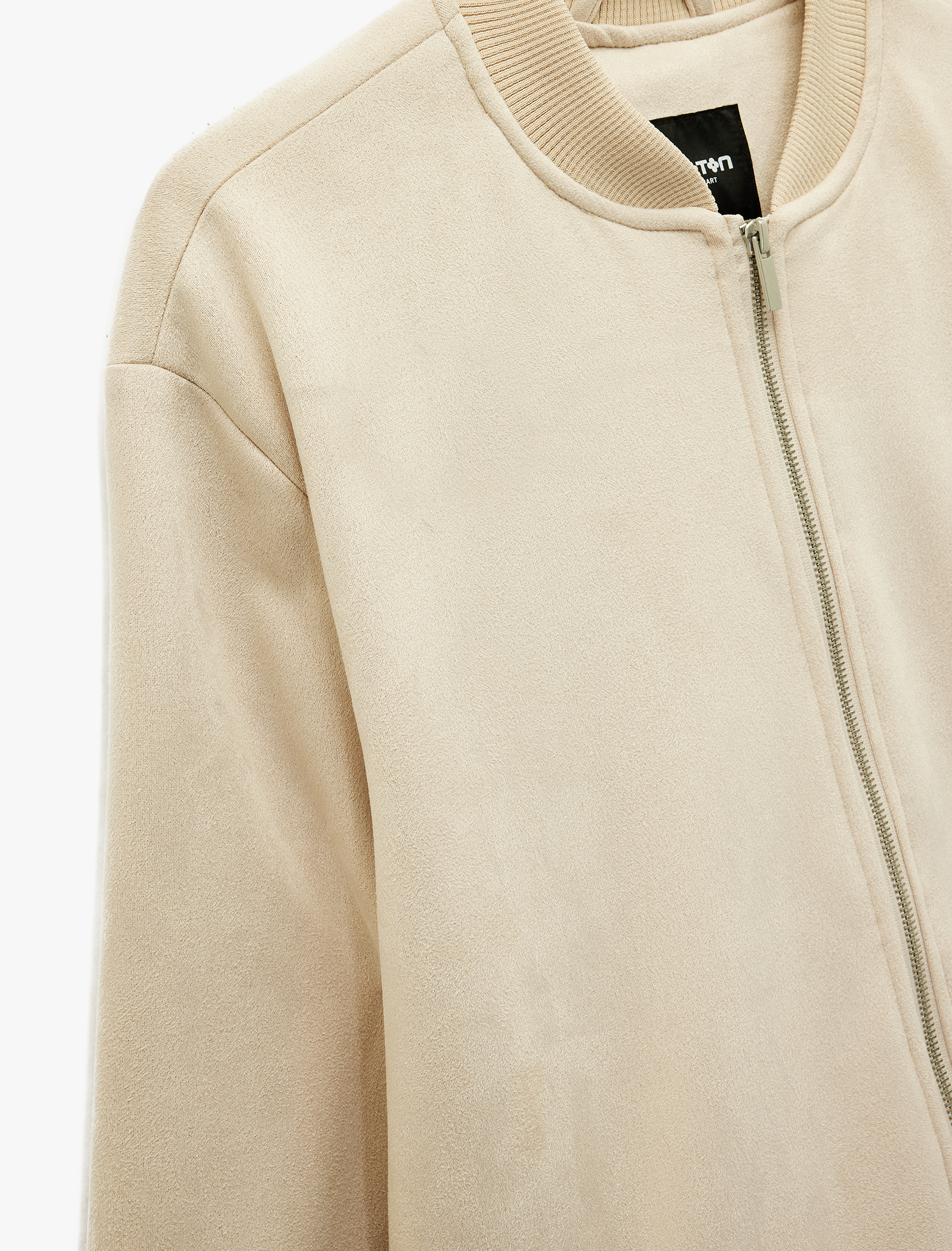   Regular Fit Kolej Yaka Cepli Suni Süet Bomber Ceket