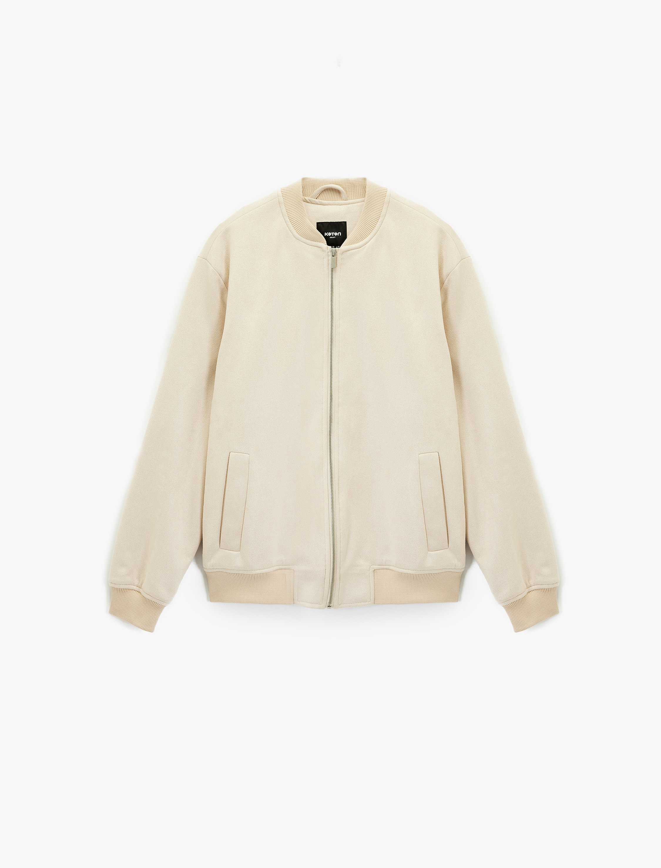   Regular Fit Kolej Yaka Cepli Suni Süet Bomber Ceket