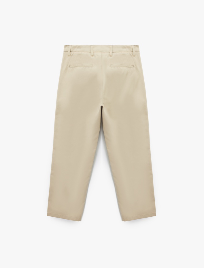  Rahat Kalıp Cepli Pamuklu Yüksek Bel Gabardin Pantolon