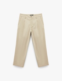 Rahat Kalıp Cepli Pamuklu Yüksek Bel Gabardin Pantolon