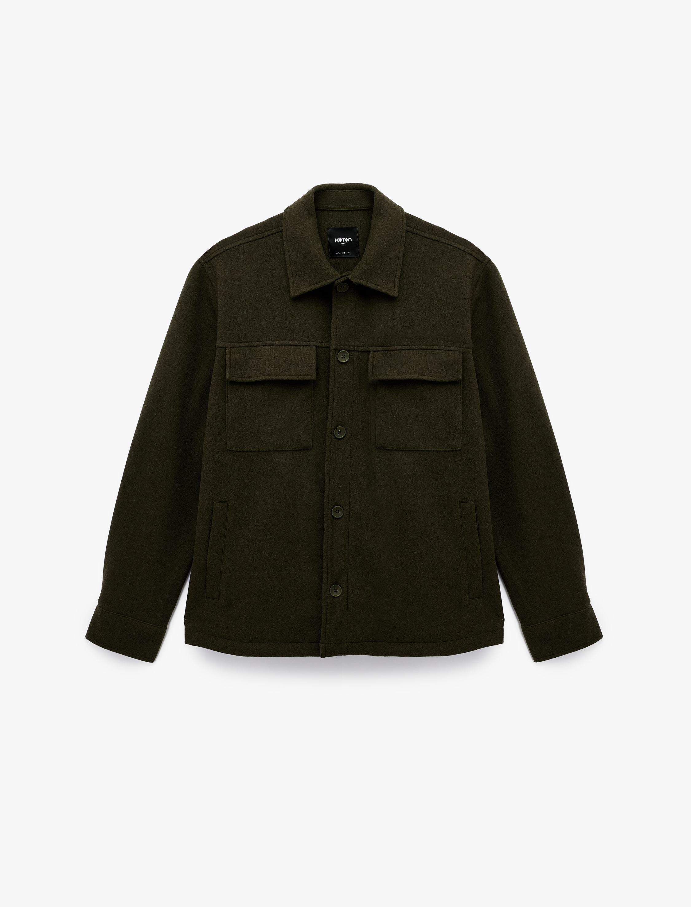   Regular Fit Kapaklı Cepli Viskon Karışımlı Gömlek Yaka Kaşe Ceket