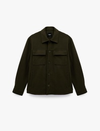 Regular Fit Kapaklı Cepli Viskon Karışımlı Gömlek Yaka Kaşe Ceket