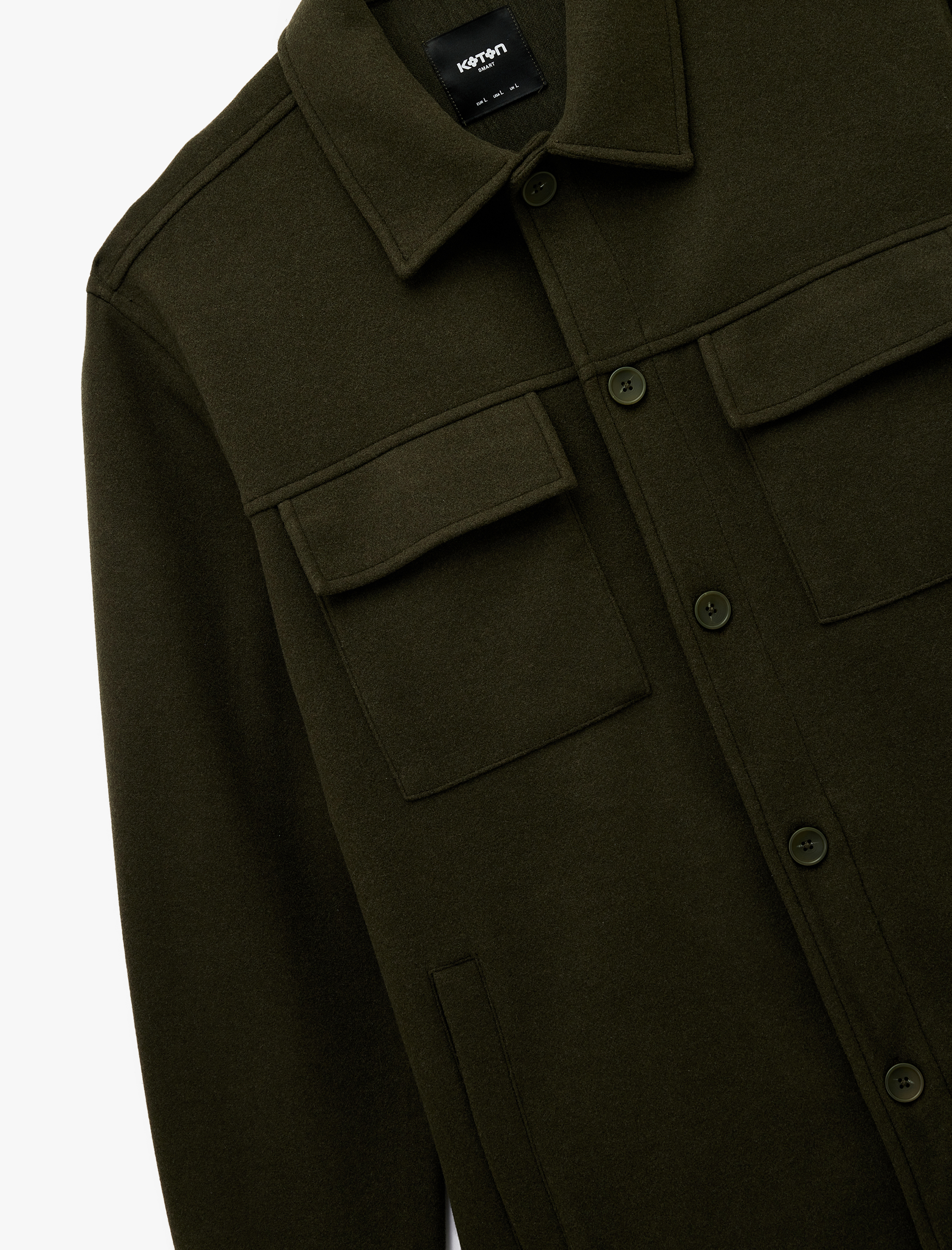   Regular Fit Kapaklı Cepli Viskon Karışımlı Gömlek Yaka Kaşe Ceket