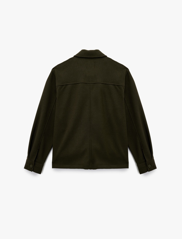  Regular Fit Kapaklı Cepli Viskon Karışımlı Gömlek Yaka Kaşe Ceket