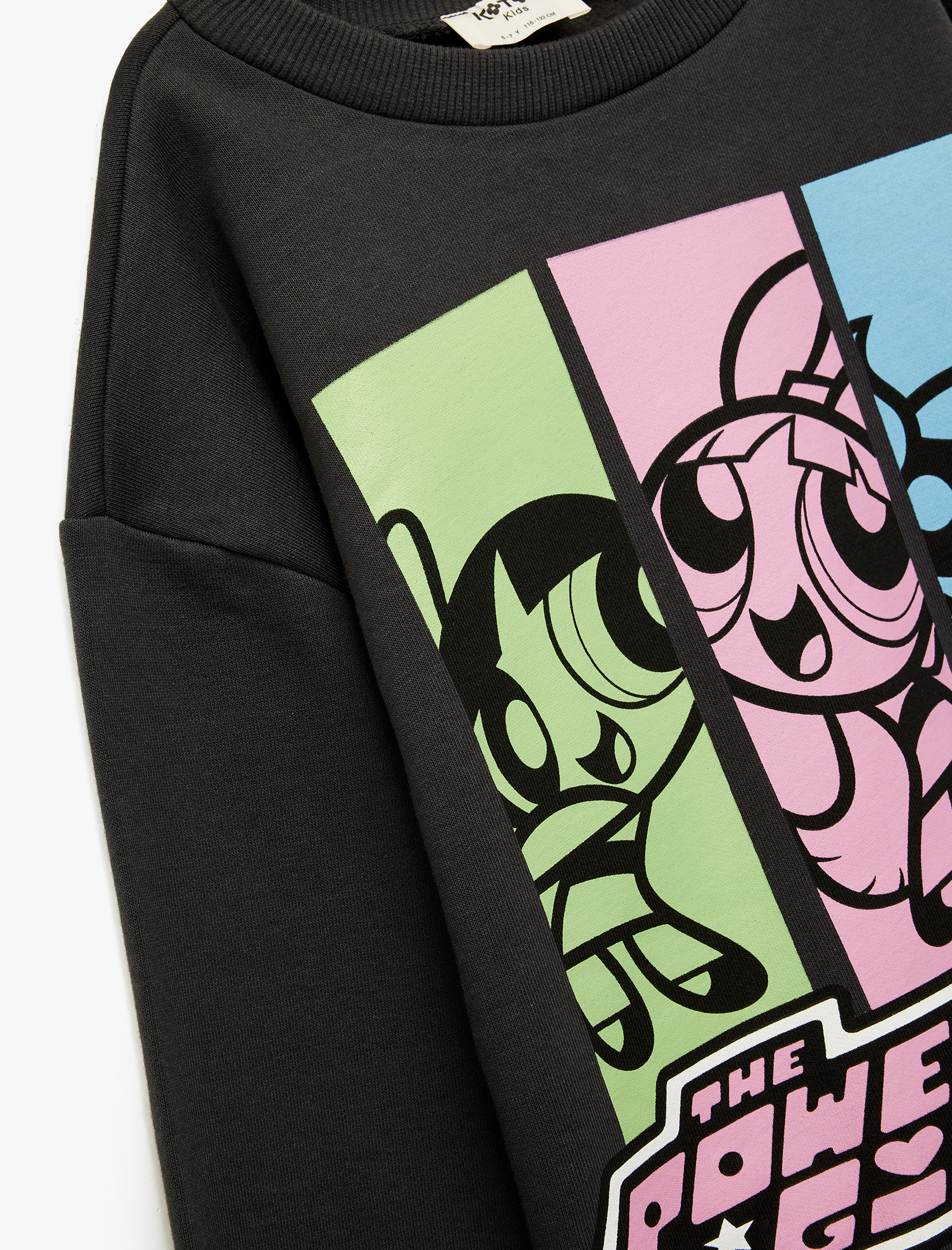  Kız Çocuk Şardonlu Uzun Kollu Bisiklet Yaka Lisanslı Powerpuff Girls Oversize Sweatshirt