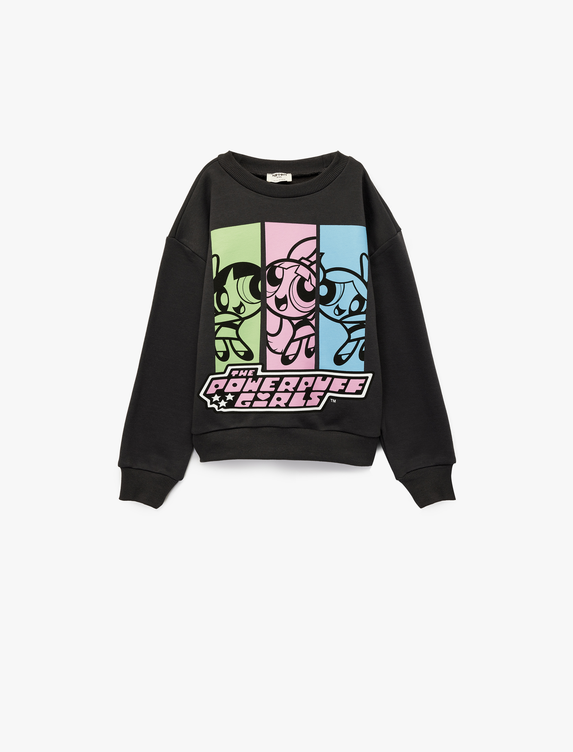  Kız Çocuk Şardonlu Uzun Kollu Bisiklet Yaka Lisanslı Powerpuff Girls Oversize Sweatshirt