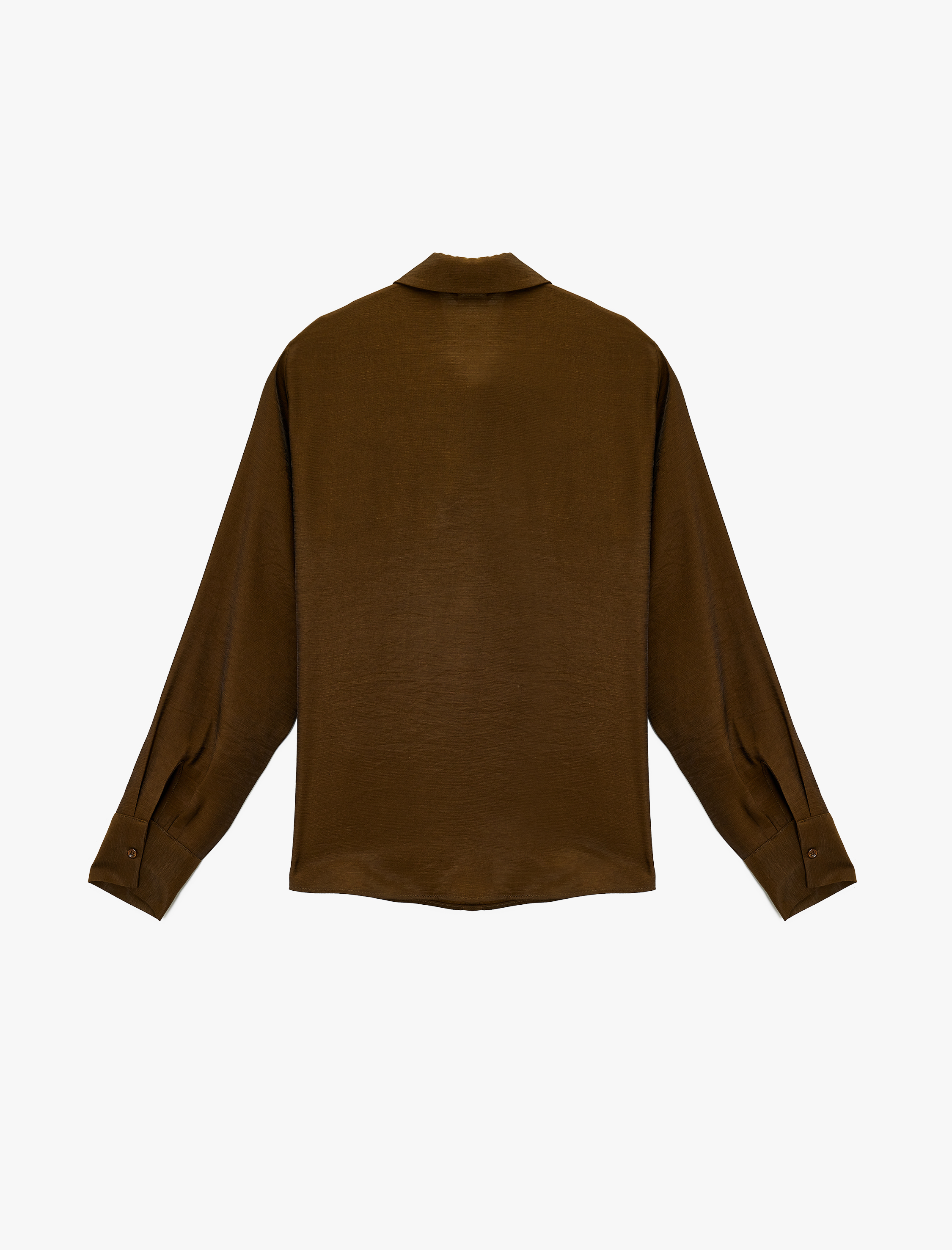   Uzun Kollu Düğmeli Viskon Saten Görünümlü Gömlek