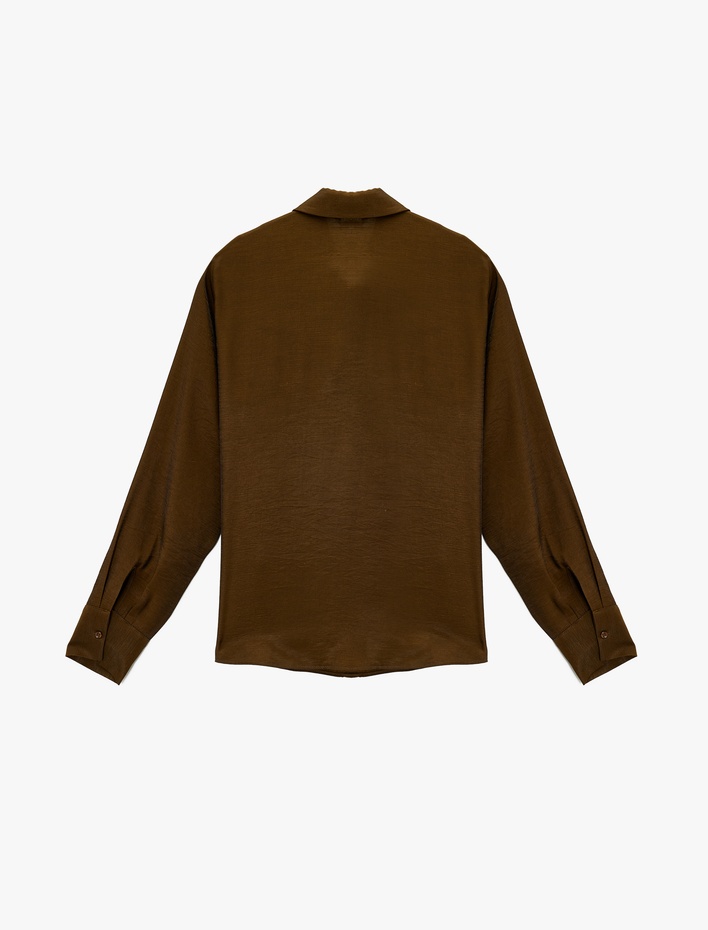  Uzun Kollu Düğmeli Viskon Saten Görünümlü Gömlek