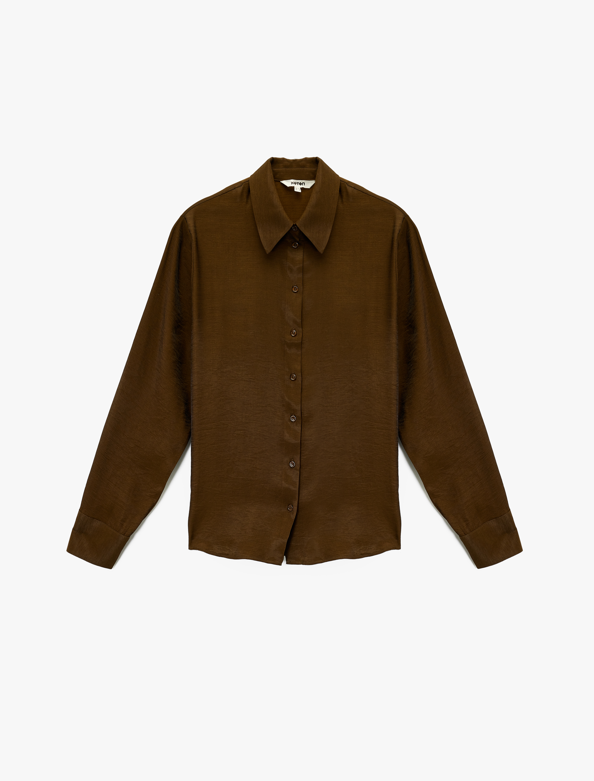   Uzun Kollu Düğmeli Viskon Saten Görünümlü Gömlek