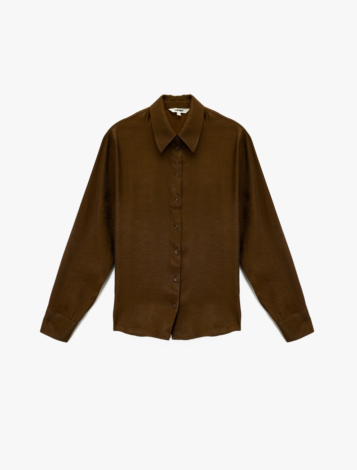  Uzun Kollu Düğmeli Viskon Saten Görünümlü Gömlek