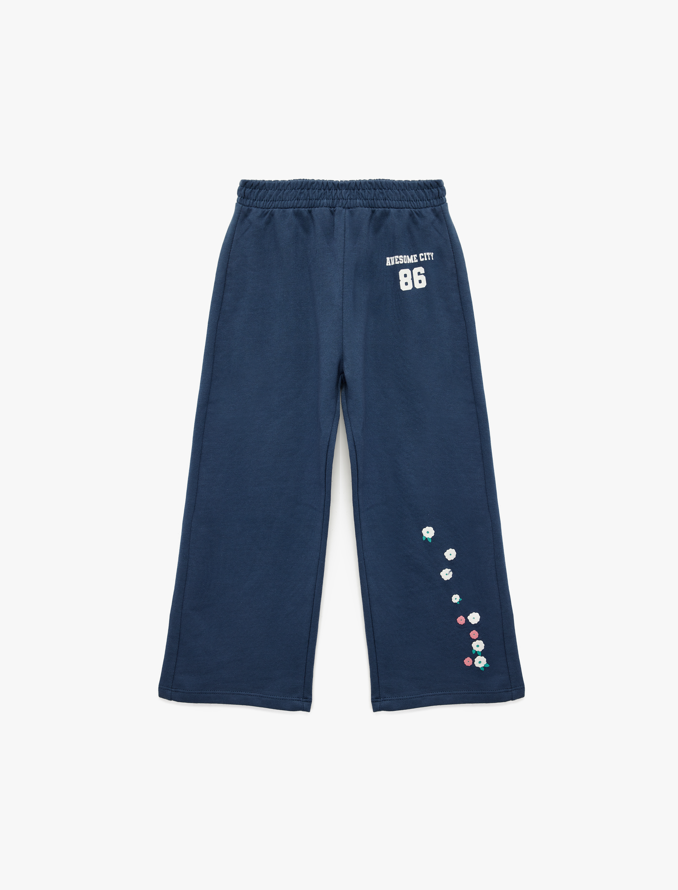  Kız Bebek Şardonlu Çiçek Baskılı Pamuklu Geniş Paça Eşofman Altı