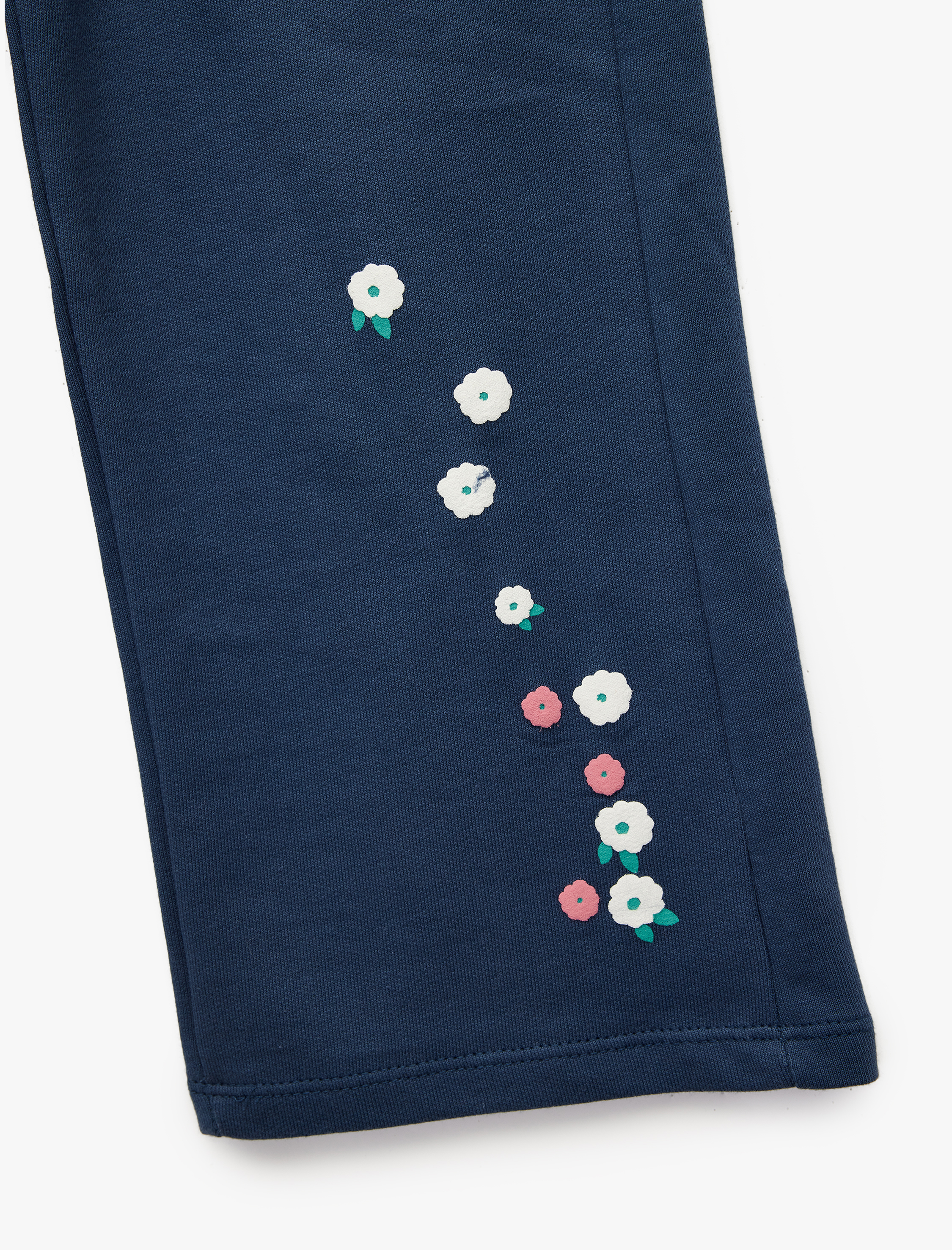  Kız Bebek Şardonlu Çiçek Baskılı Pamuklu Geniş Paça Eşofman Altı