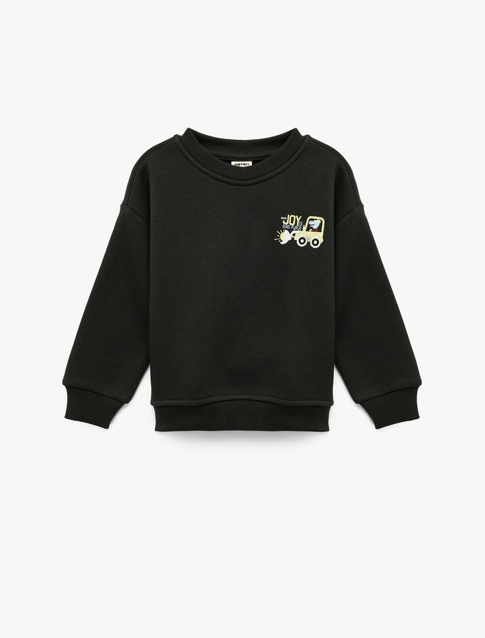 Erkek Bebek Uzun Kollu Bisiklet Yaka Baskılı Sweatshirt