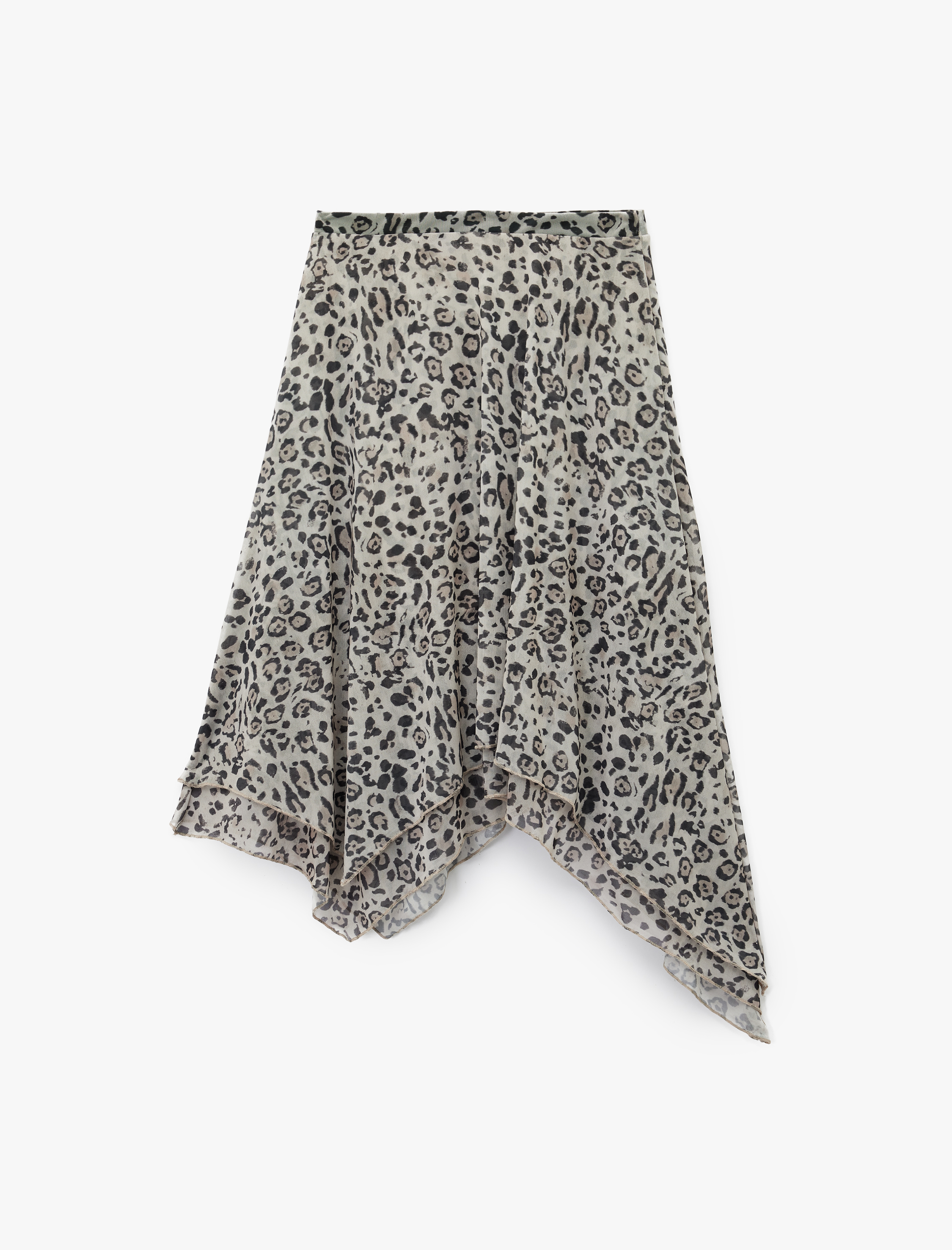   Asimetrik Kesim Slim Fit Midi Leopar Etek