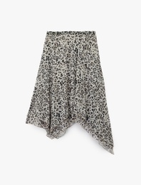 Asimetrik Kesim Slim Fit Midi Leopar Etek