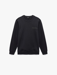 Uzun Kollu Bisiklet Yaka Pamuklu Baskılı Sweatshirt