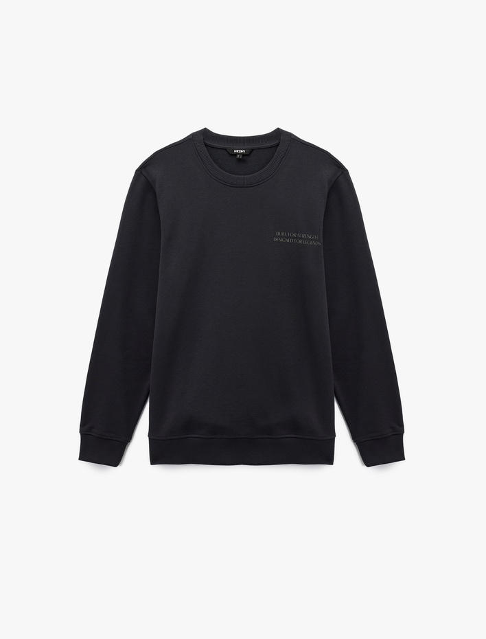  Uzun Kollu Bisiklet Yaka Pamuklu Baskılı Sweatshirt