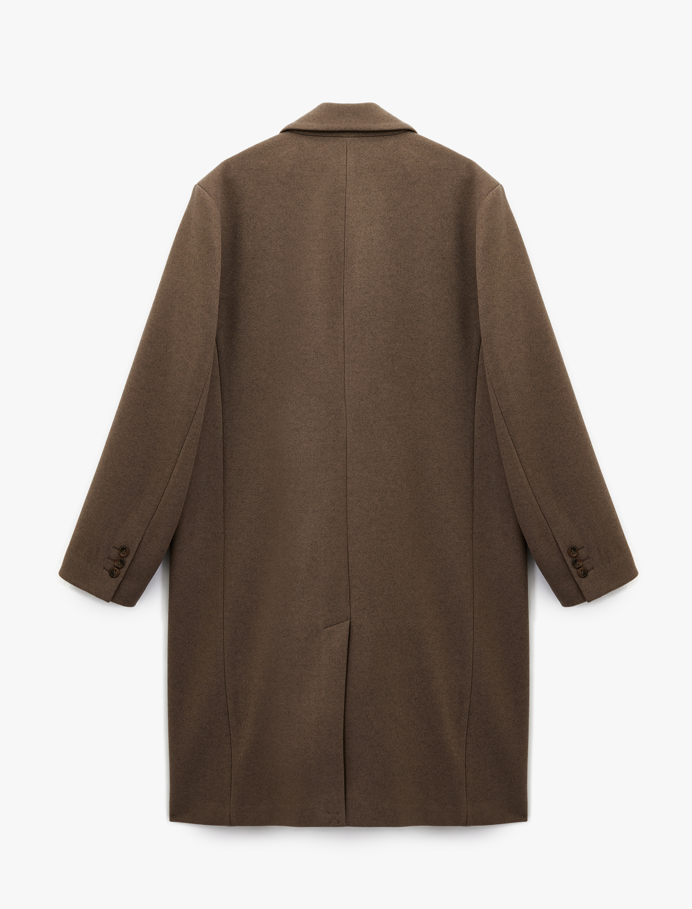   Regular Fit Cepli Mono Yaka Düğmeli Uzun Kaşe Kaban