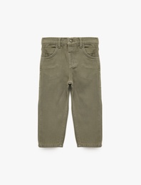 Pamuklu Cepli Beli Lastikli Düğmeli Denim Pantolon