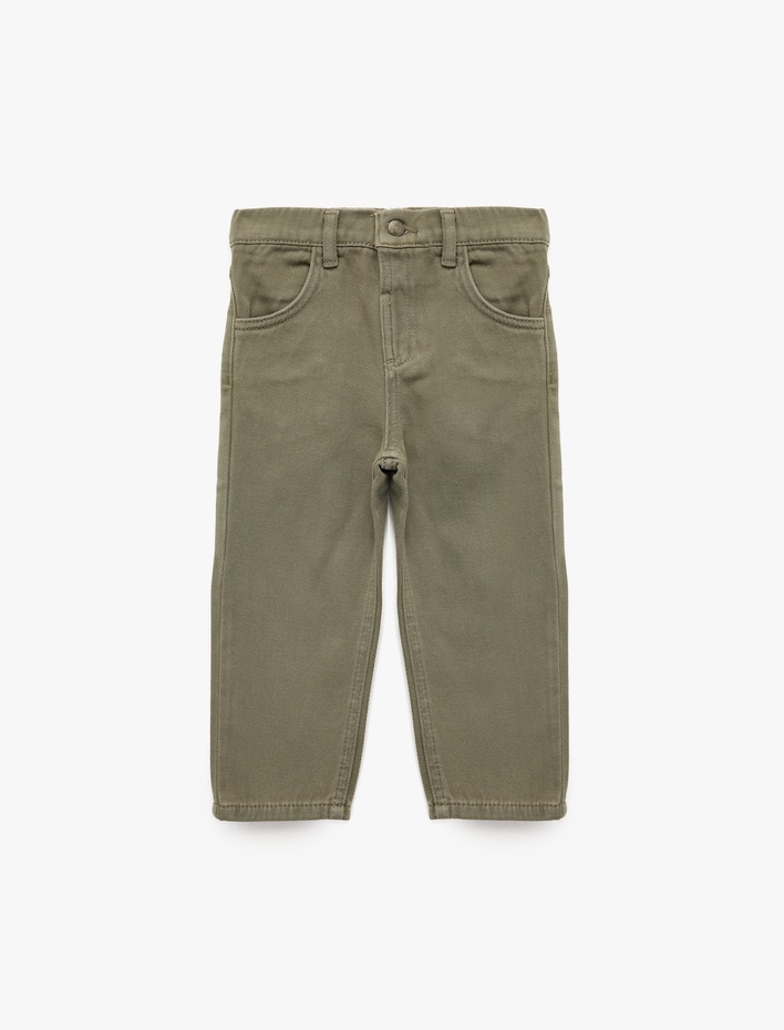 Erkek Bebek Pamuklu Cepli Beli Lastikli Düğmeli Denim Pantolon
