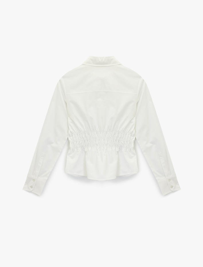  Pamuklu Slim Fit Uzun Kollu Klasik Yaka Beli Büzgülü Poplin Gömlek