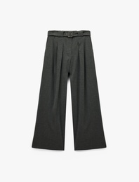 Metal Aksesuarlı Kemer Detaylı Viskon Karışımlı Geniş Paça Pantolon