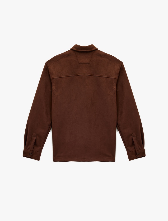  Regular Fit Uzun Kollu Cep Detaylı Klasik Yaka Suni Süet Gömlek