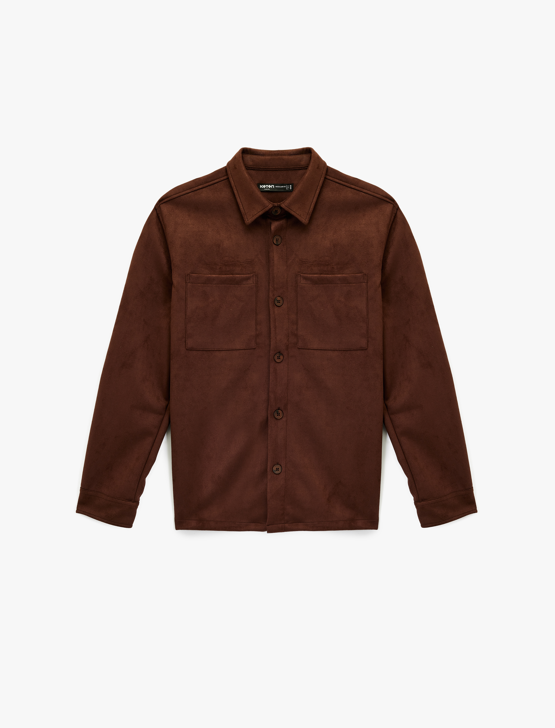   Regular Fit Uzun Kollu Cep Detaylı Klasik Yaka Suni Süet Gömlek