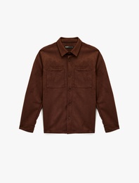 Regular Fit Uzun Kollu Cep Detaylı Klasik Yaka Suni Süet Gömlek