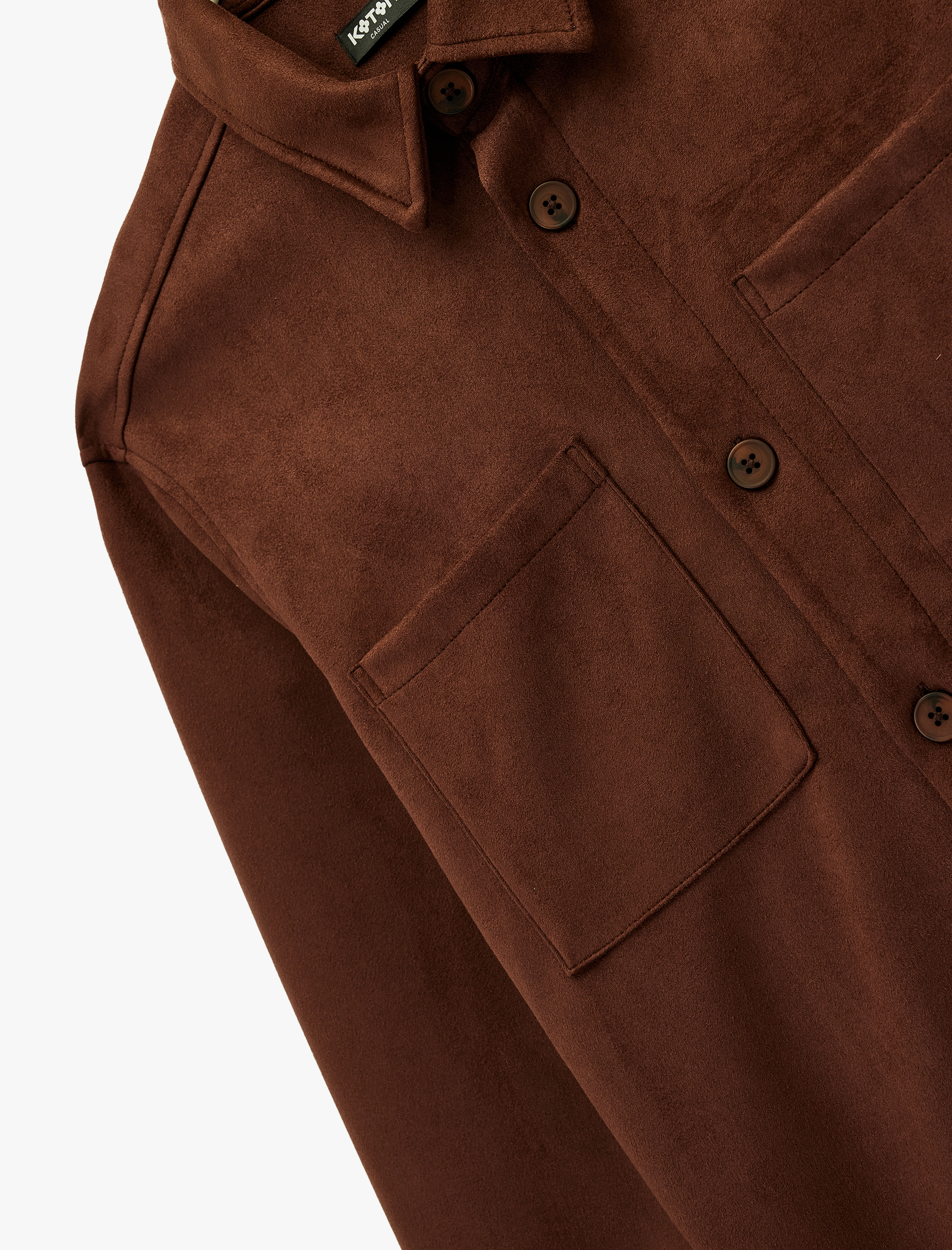   Regular Fit Uzun Kollu Cep Detaylı Klasik Yaka Suni Süet Gömlek