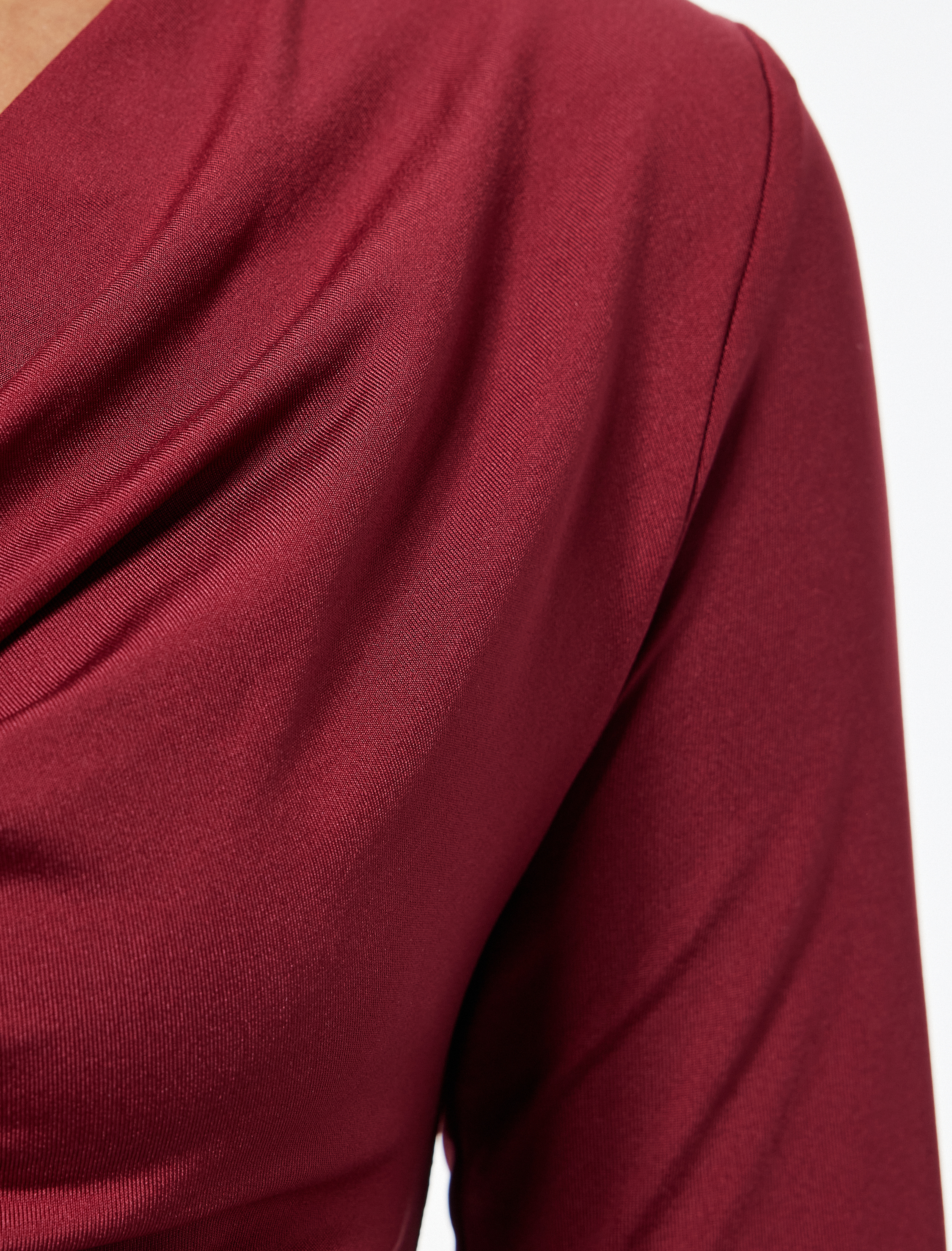   Slim Fit Uzun Kollu Degaje Yaka Drapeli Tişört